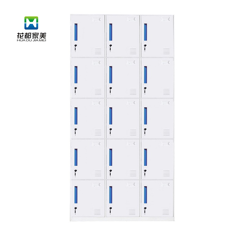 蓝色抠手薄边十五门更衣柜 JMBL-15B